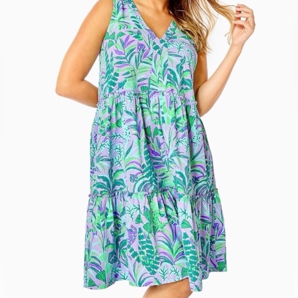 Lilly Pulitzer Lorina Swing Dress Purple Iris On The Chase Size XL 100% Cotton - Picture 1 of 8